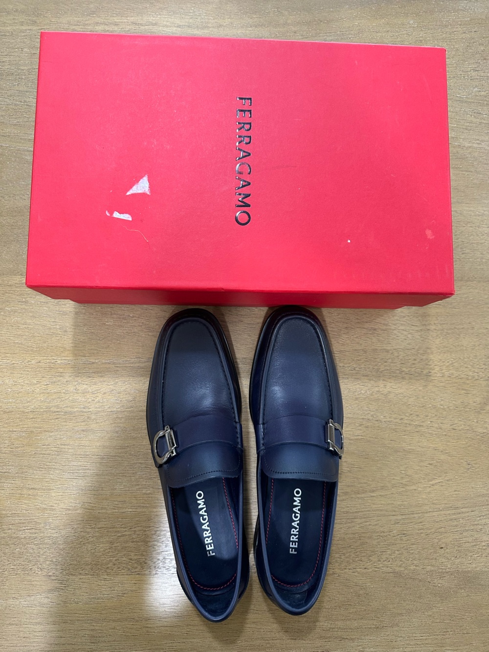 Salvatore Ferragamo Men’s Desio Navy Leather Loafers (Size 7.5)